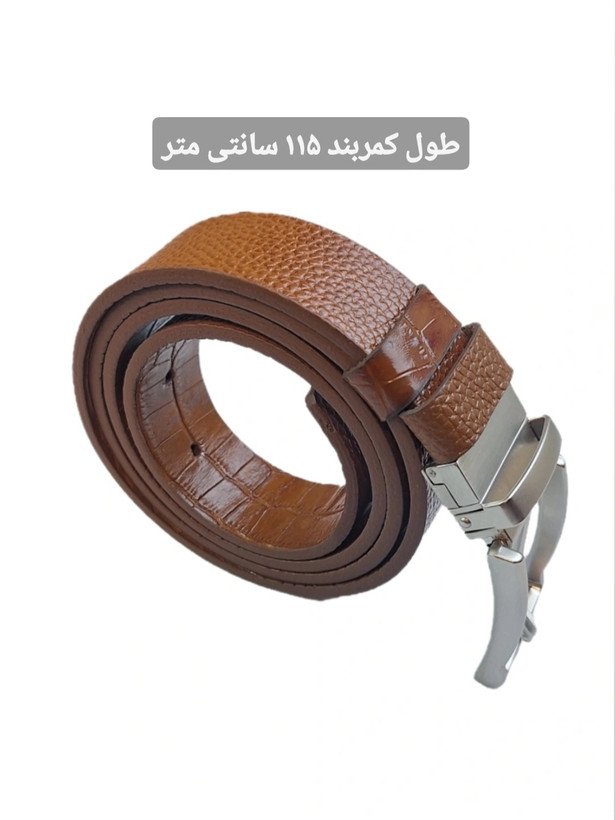 کمربند مردانه چرم طبیعی گاومیش اعلای تبریز/ دورویه با سگک چرخشی گازگیردار/ عسلی/ جی چرم تبریز