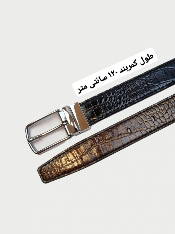 کمربند مردانه دورویه/ چرم طبیعی گاوی اعلای تبریز/ با سگک چرخشی/ دستدوز/ قهوه ای/ مشکی/ جِی چرم تبریز